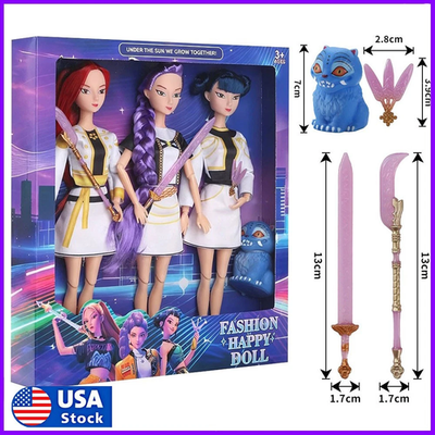 #ad 3PCS Gift Cosplay Kpop Demon Hunters Action Figures Mira Rumi Zoey Doll Toy JQ $28.99