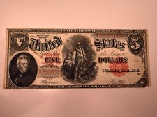 1907 $5 Five Dollars Red Seal "Woodchopper" Large Note US Legal Tender Jackson