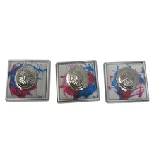 3 Square Western Button Covers Red & Blue Abstract Design #J-2