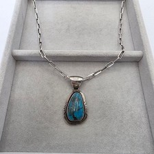 P.A. Smith Necklace, 925 Sterling Silver, Turquoise Nahajo Natural Stone Pendant
