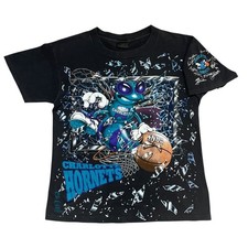 VTG 90s NBA CHARLOTTE HORNETS SHATTERED AOP 1992 T-SHIRT CHANGES MADE IN USA M