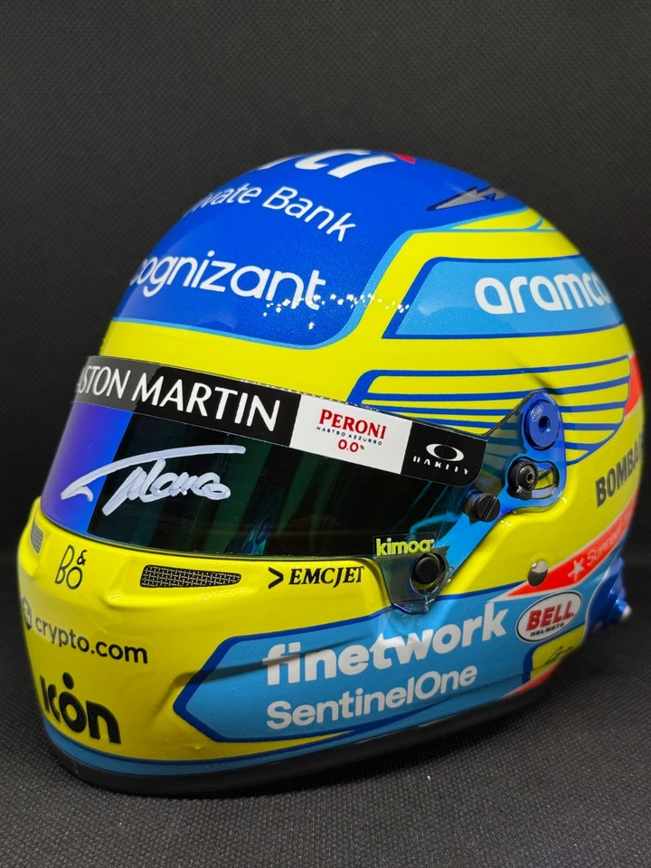 Fernando Alonso 2023 Aston Martin F1 Mini Helmet Bell 1:2 Visor Signed - Bild 4 von 4