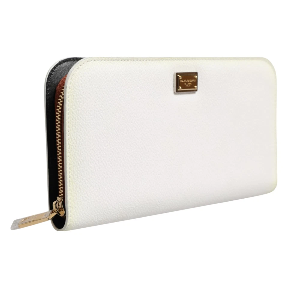 Cartera DOLCE & GABBANA Cuero Blanco Logo Placa Cremallera Alrededor Continental 600usd Foto 3 de 4