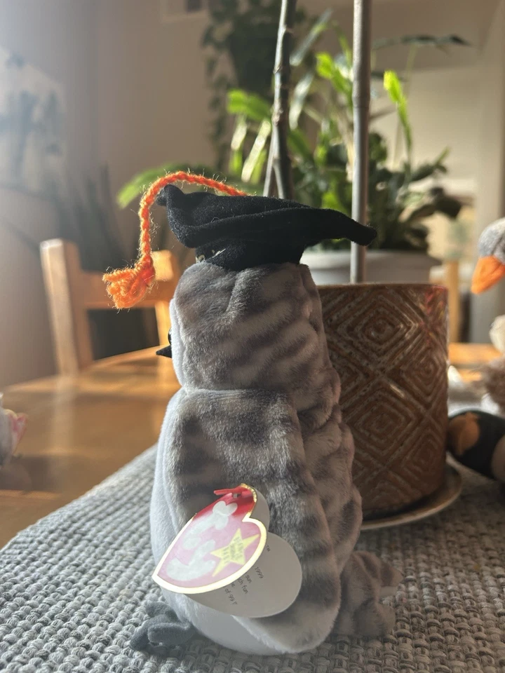 Raro TY Beanie Baby Wiser the Owl Class de 1999 etiqueta con errores P.E.Pellets. Foto 4 de 4