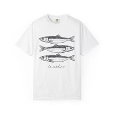 Sardine Fish T-Shirt Seafood Lover Tee Garment-Dyed Funny Casual Gift Shirt