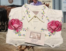 Rockmount Ranch Wear Tru West Pink Rose Embroidered Pearl Snap Shirt XL