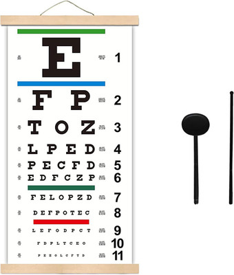 Snellen Eye Chart with Wooden Frame for Exams 20 Feet, 22x11 Inch Canvas Low Vis
