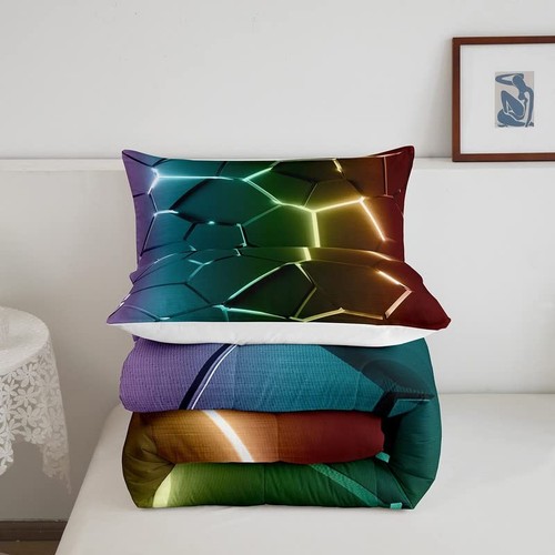 Honeycomb Comforter Set Hexagonal Ombre Colorful Comforter for Twin Multi 101 - Picture 6 of 7