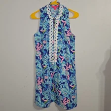 M#83 Lilly Pulitzer Size 2 Turtle Villa Dress Corsica Blue Collar Zip Front