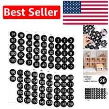 28 Sheets Black Vinyl Number Stickers 1.5 inch 1-200 for Easy Organization