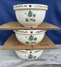 Thompson Pottery Cottage Garden/Birdhouse Design Serving Bowls Set of 3 NOB