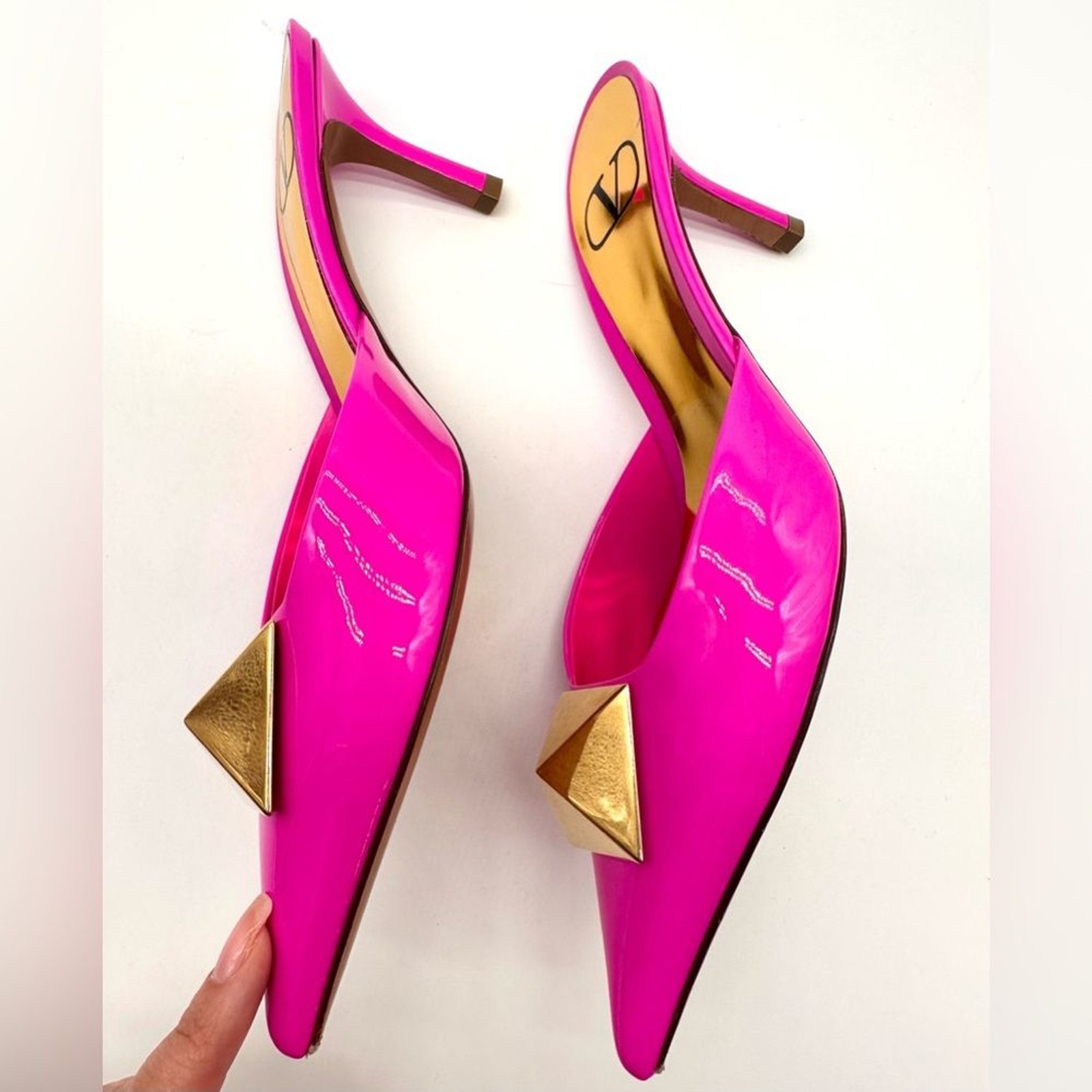 Valentino Garavani One Stud Pink Patent Leather Mules Heels EU 37.5 US 7.5 thumbnail 8