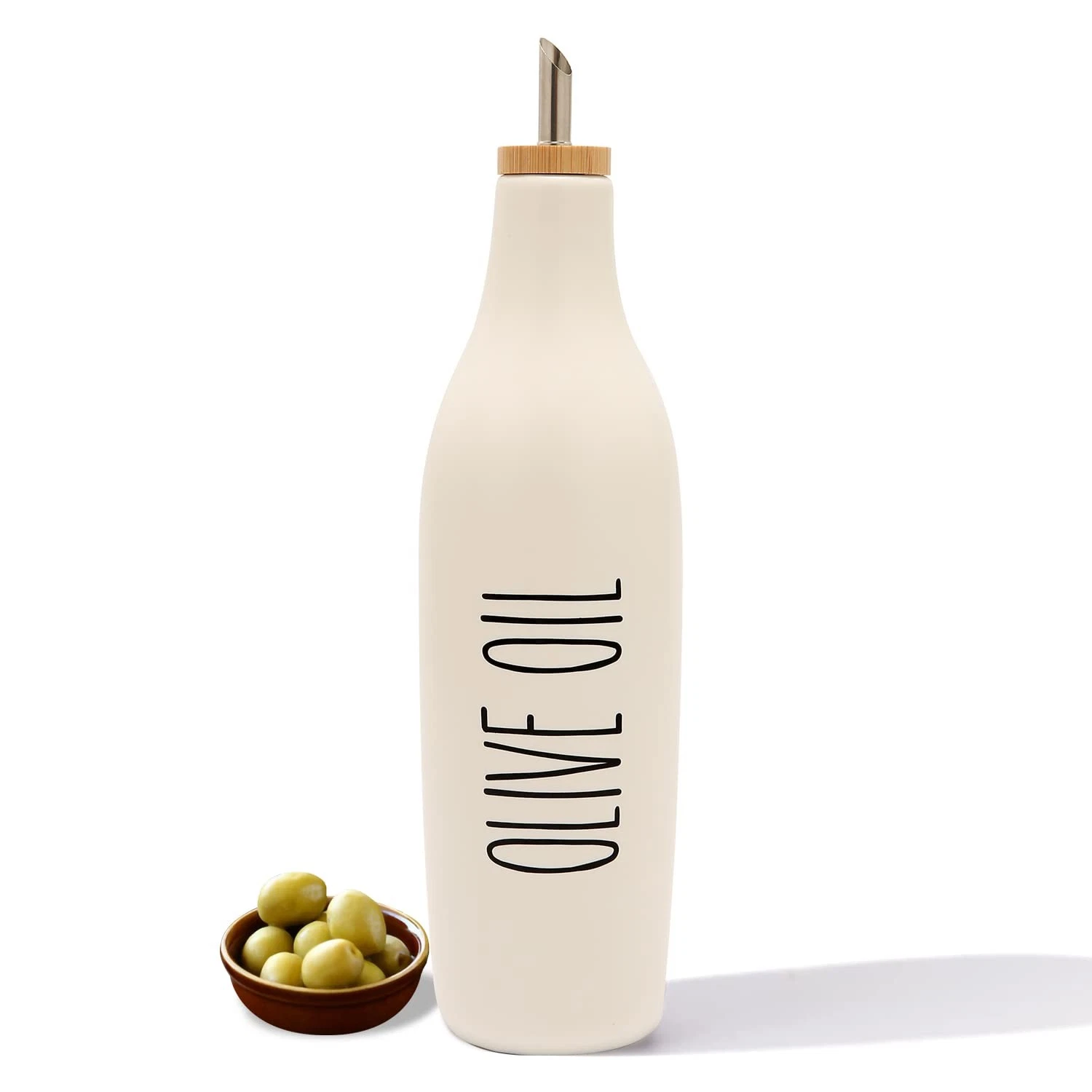 HOMCDALY Ceramic Olive Oil Dispenser for Kitchen, 16.9 Ounces, White-Oil