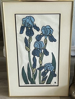 Annie Lee Ross 1909-1978 Vintage Wood Block Print  Iris ~#14/30￼