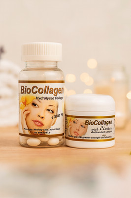 Set Bio Collagen Hydrolyzed Collagen softgels with Elastin Antioxidant cream 