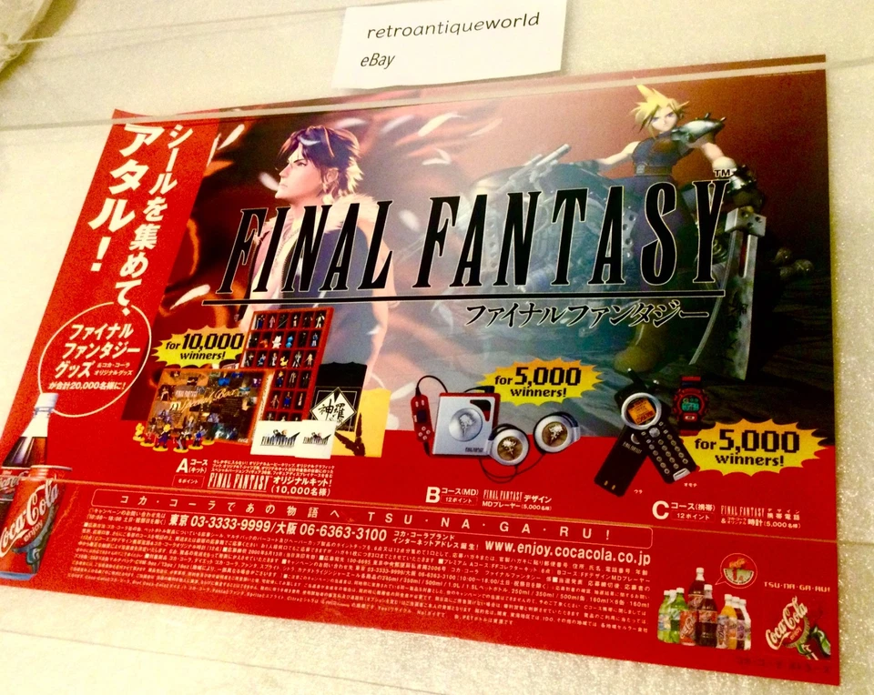 PÓSTER PROMOCIONAL DEL CONCURSO FINAL FANTASY VII y VIII Coca Cola PS1 7 8 RARO PlayStation Foto 2 de 4