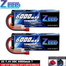 2x Zeee 2S Lipo Battery 7.4V 6000mAh 80C T Plug for RC Car Truck Airplane