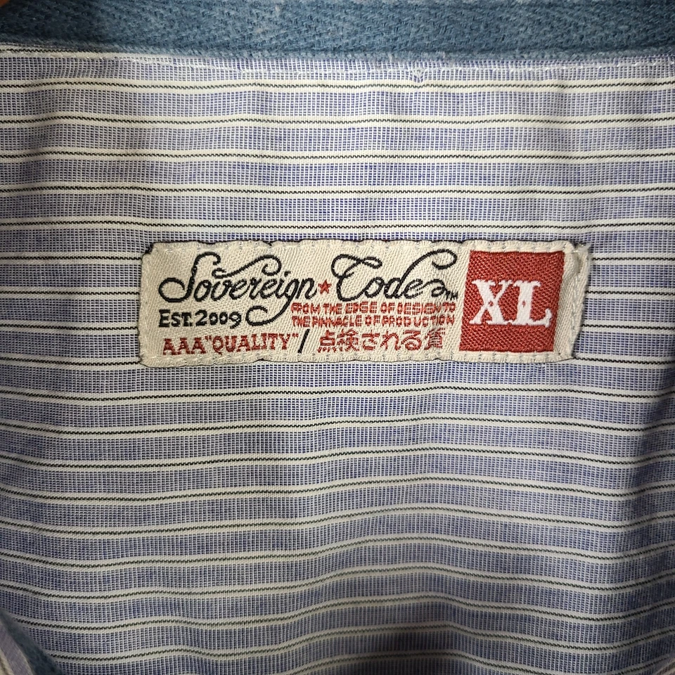 Sovereign Code Shirt Mens XL Blue Striped Button Up Cotton Blend Casual Preppy - Image 4 of 4