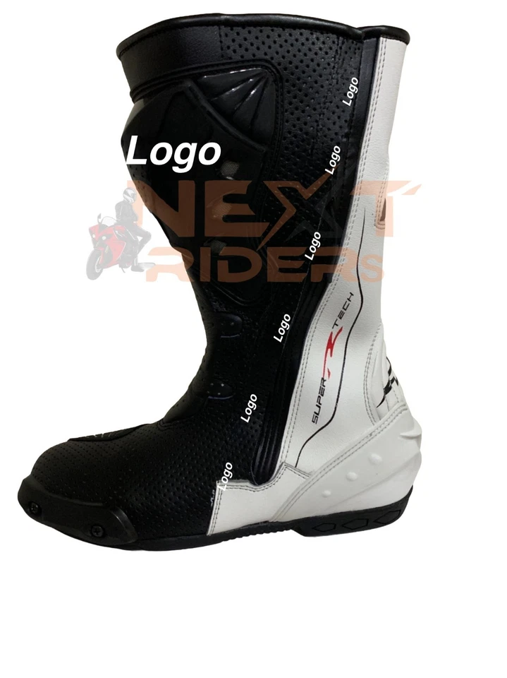 Alpinestar Custom Style Supertech R Racing Boots: White & Black Leather, CE Cert - Image 3 of 4