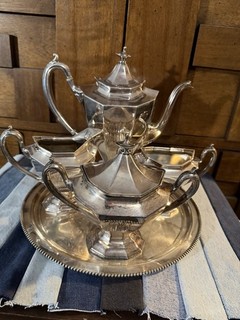 Vintage Reed & Barton Silver Plate Tea Set W/ Platter 5 Pcs