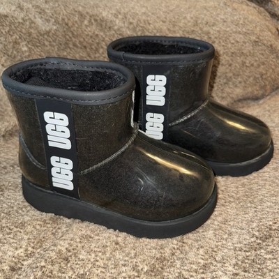 Pre-Owned UGG Classic Clear Mini Fashion Boots Kids  Size 10 Black Sherpa Lined