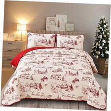 Red White Christmas Quilt Set Bedding Set King 104" 90" Red White Cream