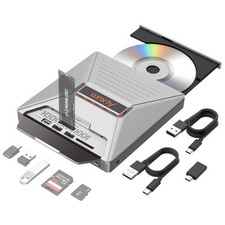 External CD DVD Drive for Laptop, 7 in 1 Portable CD Player DVD Burner Gray