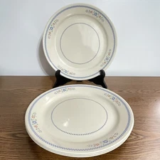 Set 4 Corning Corelle NEEDLEPOINT 10.25" Dinner Plates Blue Checks & Flowers Red