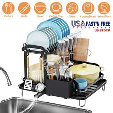 2-Tier Dish Drying Rack with Drainboard Kitchen Counter Drainer Cutlery Holder