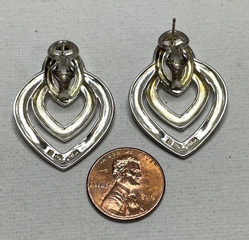 Sterling Silver Large Double Open Heart Earrings Clip on Omega Back (Jew-136) - Picture 2 of 3