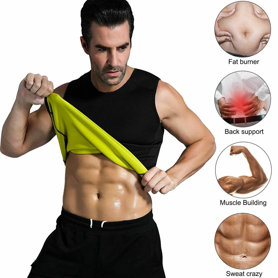 Men's Hot Sweat Body Shaper Tummy Fat Burner Tank Top Slimming Vest Weight Loss - Image 4 of 4