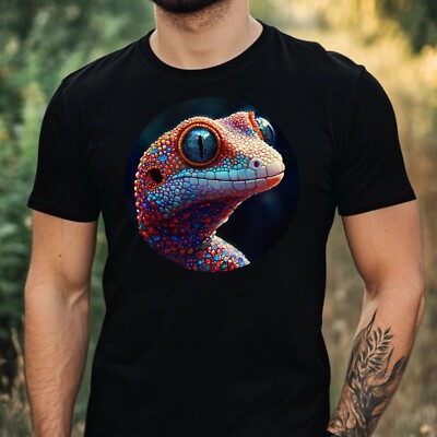 T-Shirt Herren Gecko Portrait Motiv Baumwolle Größe XS bis 5XL