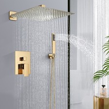 Gold Luxury Shower System Bathroom 12in Rain Shower Faucet Set with Mixer Valve
