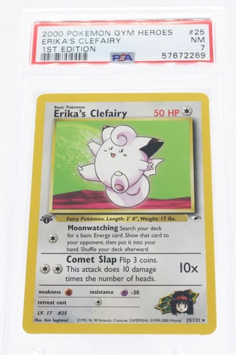 PSA 7 NEAR MINT 2000 Pokémon Gym Heroes #25 1st Edition Erika's Clefairy !!!