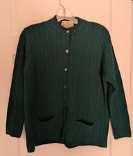 Snowy Mountain Vtg 100 CHINLAN Green Textured Cardigan Sweater Size 40 Pockets