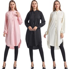 Muslim Arab Women's Long Sleeve Shirt Tops Casual Abaya Asymmetric Blouse Dress