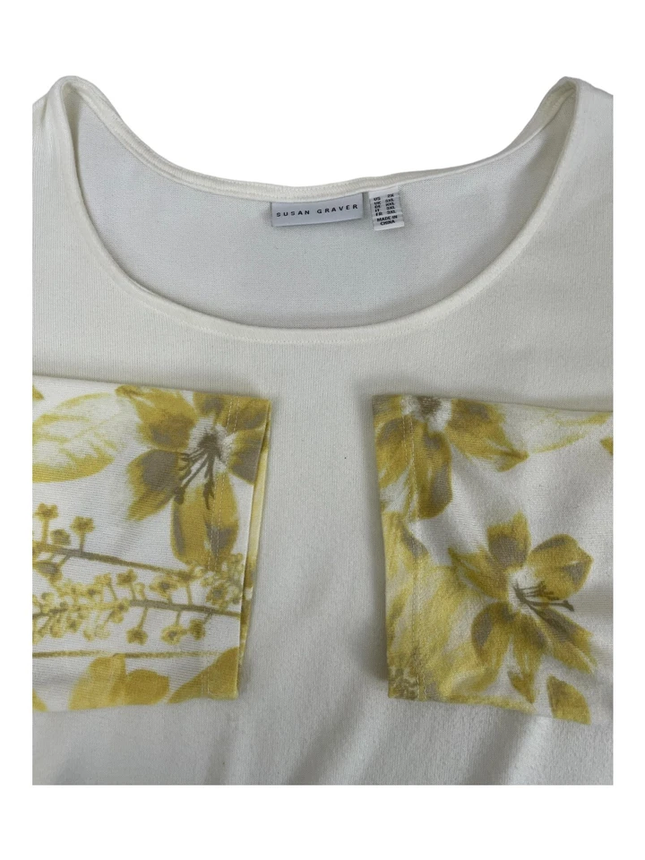 Suéter Susan Graver Talla 2X Marfil Oro Amarillo Ligero Tejido Túnica Manga 3/4 Foto 4 de 4