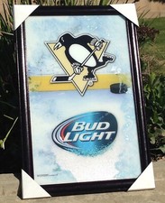Bud Light Pittsburgh Penguins NHL Hockey Beer Bar Mirror Man Cave