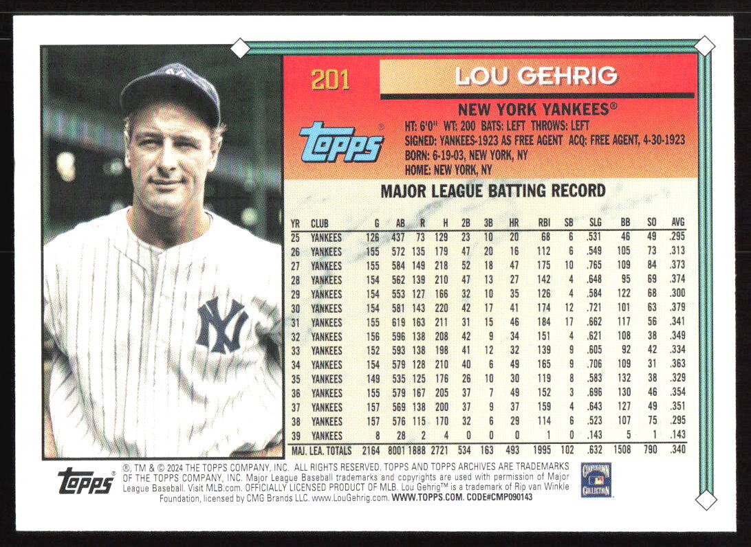 2024 Topps Archives Lou Gehrig #201 Pink Foilboard New York 