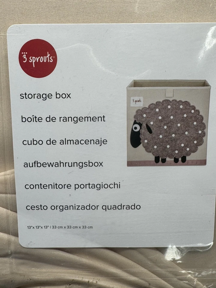 3 Sprouts Kids Children’s Foldable Fabric Bin Cube Box Polka Dot Sheep 13X13X13 - Image 4 of 4