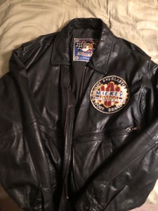 mickey mouse leather bomber jacket