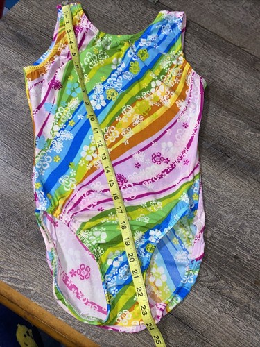 Garland adult M rainbow floral Pink Blue Green Hawaiian gymnastics leotard - Picture 4 of 5