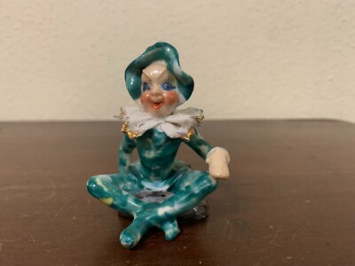 Vintage Pixie Elf Sitting Green Ceramic Christmas Figurine 3.25'' Occupied Japan