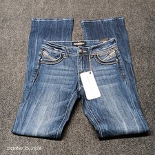 NWT Cello Jeans Women 5 Blue Bootcut Heavy Embellished Stretch Whiskered Pants