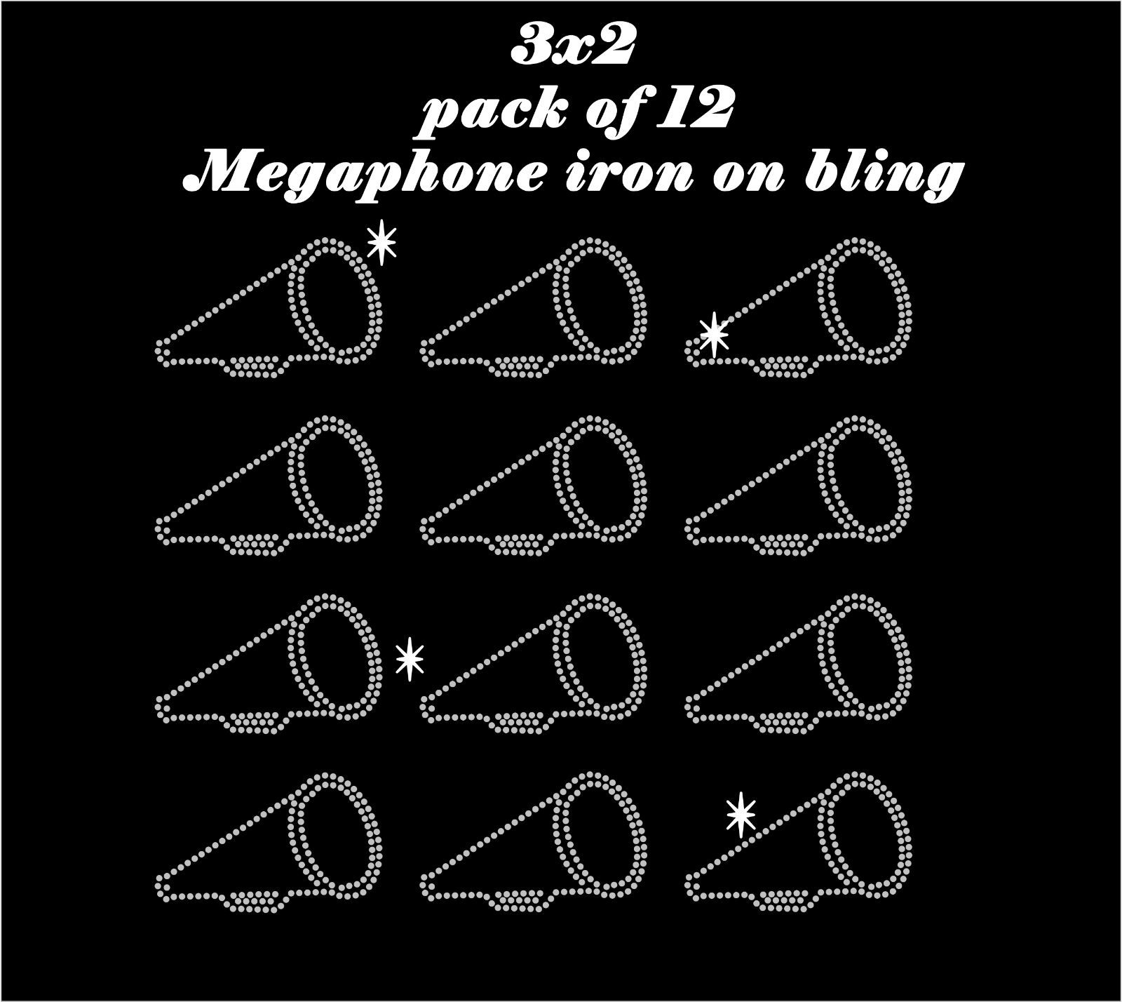 Rhinestone Megaphone iron on, bling patch, small Cheer megaphone iron