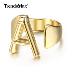 Gold Plated Initial Letter A to Z Signet Ring for Wedding Engagement Party Xmas