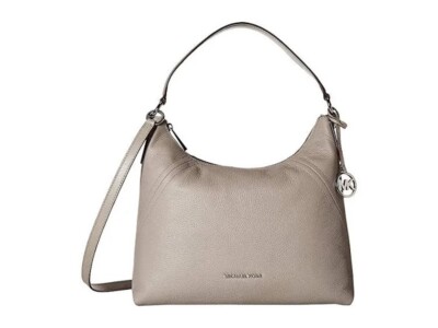 Michael Kors Aria Pearl Gray Pebble Leather Large Shoulder Bag