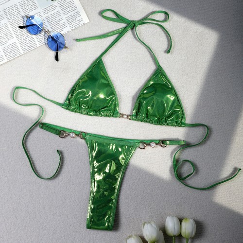Women 2 pcs Micro Bikini set glittery Swimwear Beachwear push up Bathing suit - Picture 9 of 16