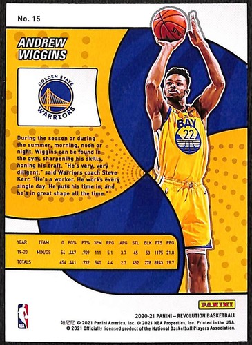 2020 Panini Revolution Andrew Wiggins #15 Golden State Warriors - Picture 2 of 2