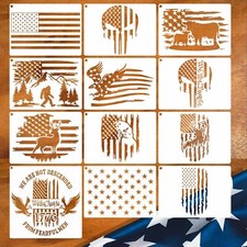 12pcs American Flag Stencil Star Stencils for Painting Union 50 Stars 1776 Mi...
